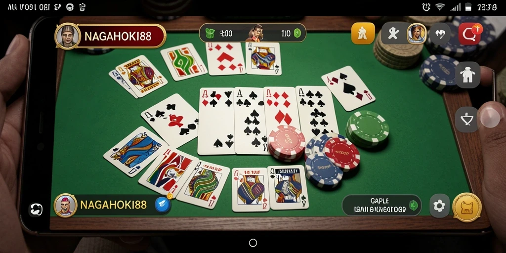 Tampilan antarmuka gameplay Gaple yang menarik dan intuitif.