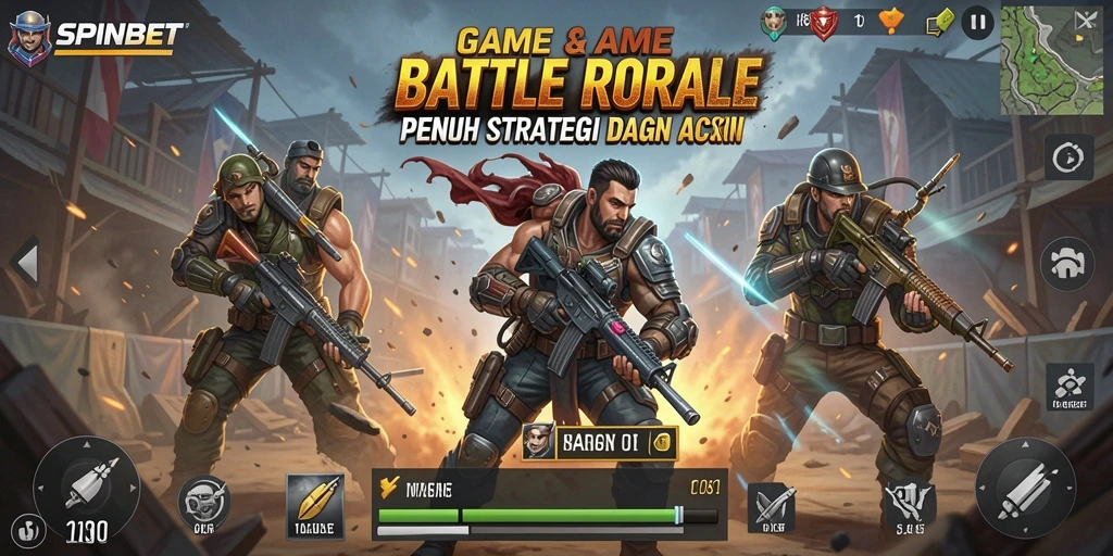 Tangkapan layar SPINBET menampilkan pertempuran seru dan strategis di arena Battle Royale.